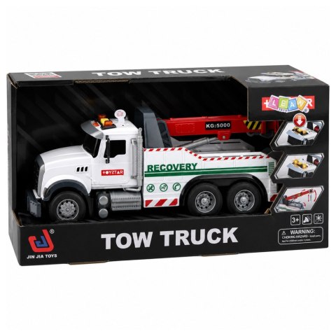 LEAN Toys Ciężarówka Budowlana Z Regulowanym Dźwigiem Światła Dźwięki Biała 1:14