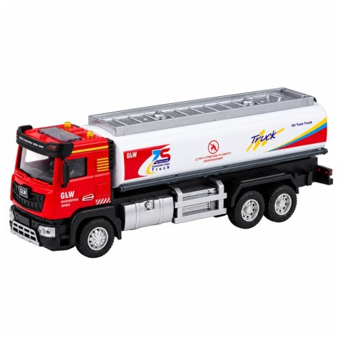 LEAN Toys Ciężarówka Cysterna Metalowa Napęd Światła Dźwięki Czerwono-Biała 1:40