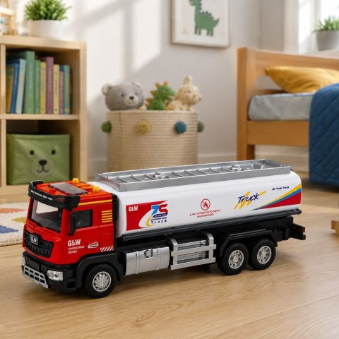 LEAN Toys Ciężarówka Cysterna Metalowa Napęd Światła Dźwięki Czerwono-Biała 1:40