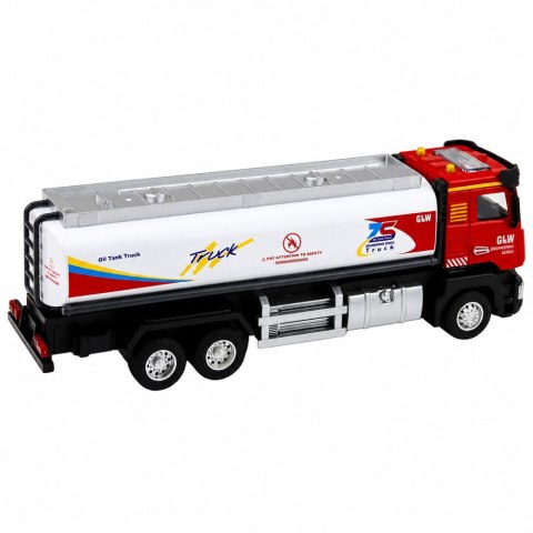 LEAN Toys Ciężarówka Cysterna Metalowa Napęd Światła Dźwięki Czerwono-Biała 1:40