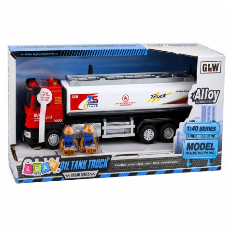 LEAN Toys Ciężarówka Cysterna Metalowa Napęd Światła Dźwięki Czerwono-Biała 1:40