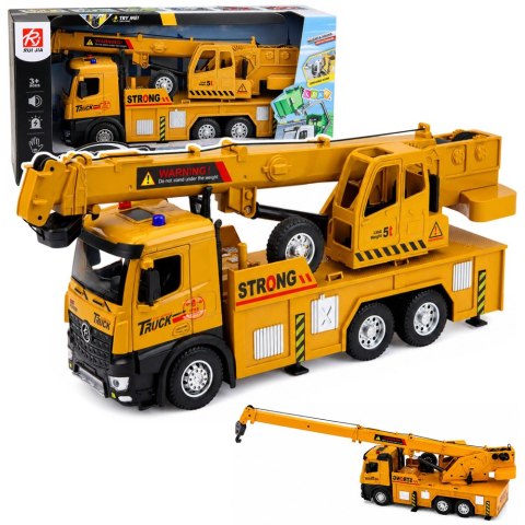 LEAN Toys Ciężarówka z Dźwigiem Regulowany Metalowa Kabina Światła Dźwięki Napęd 1:12