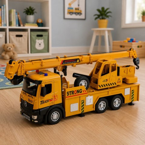 LEAN Toys Ciężarówka z Dźwigiem Regulowany Metalowa Kabina Światła Dźwięki Napęd 1:12