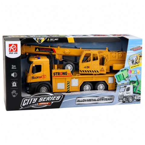 LEAN Toys Ciężarówka z Dźwigiem Regulowany Metalowa Kabina Światła Dźwięki Napęd 1:12