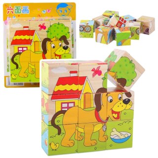 LEAN Toys Drewniana Układanka Klocki Farma Puzzle Edukacyjne Zwierzęta 6 Obrazków