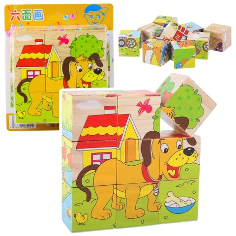 LEAN Toys Drewniana Układanka Klocki Farma Puzzle Edukacyjne Zwierzęta 6 Obrazków