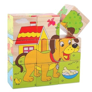 LEAN Toys Drewniana Układanka Klocki Farma Puzzle Edukacyjne Zwierzęta 6 Obrazków