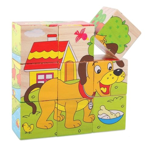 LEAN Toys Drewniana Układanka Klocki Farma Puzzle Edukacyjne Zwierzęta 6 Obrazków
