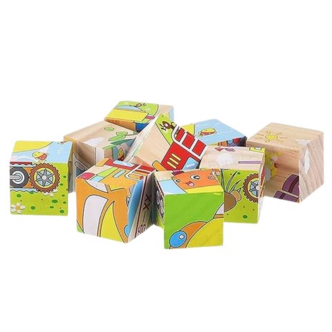 LEAN Toys Drewniana Układanka Klocki Farma Puzzle Edukacyjne Zwierzęta 6 Obrazków