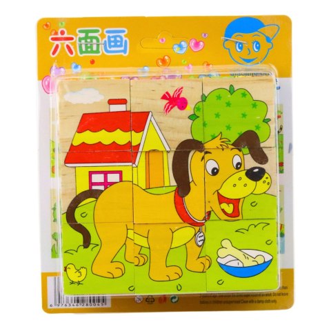 LEAN Toys Drewniana Układanka Klocki Farma Puzzle Edukacyjne Zwierzęta 6 Obrazków