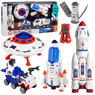 LEAN Toys Duży Zestaw Kosmiczny Ufo Rakiety Łazik Pojazdy Statek Kosmita Space 8 el.