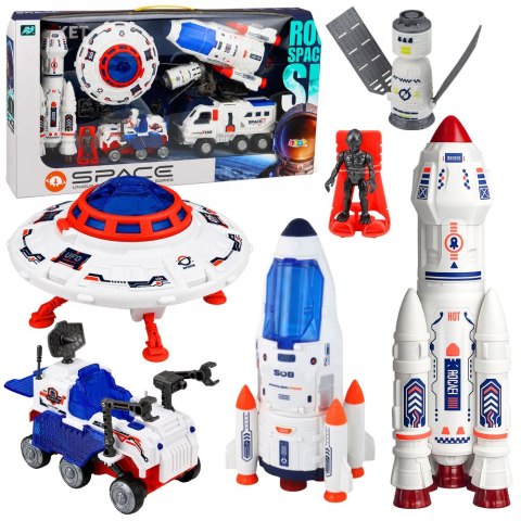 LEAN Toys Duży Zestaw Kosmiczny Ufo Rakiety Łazik Pojazdy Statek Kosmita Space 8 el.