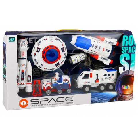 LEAN Toys Duży Zestaw Kosmiczny Ufo Rakiety Łazik Pojazdy Statek Kosmita Space 8 el.