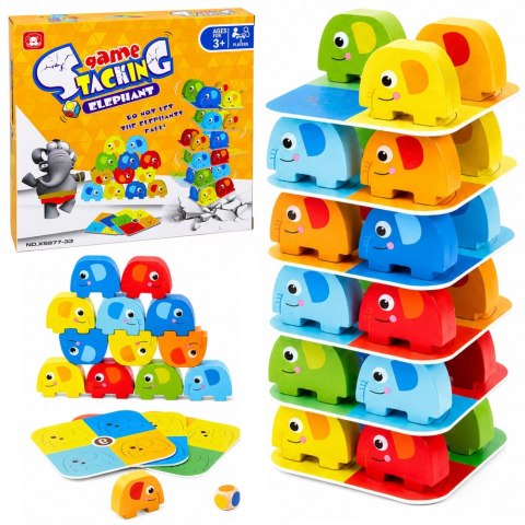 LEAN Toys Gra Zręcznościowa Wieża Ze Słoni Balansujące Słoniki Kolorowe Karty 46 el.