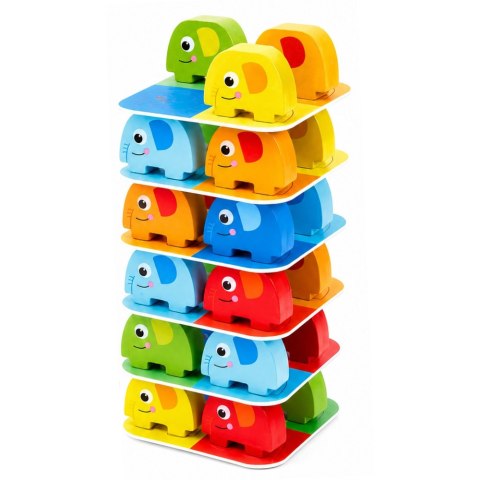 LEAN Toys Gra Zręcznościowa Wieża Ze Słoni Balansujące Słoniki Kolorowe Karty 46 el.
