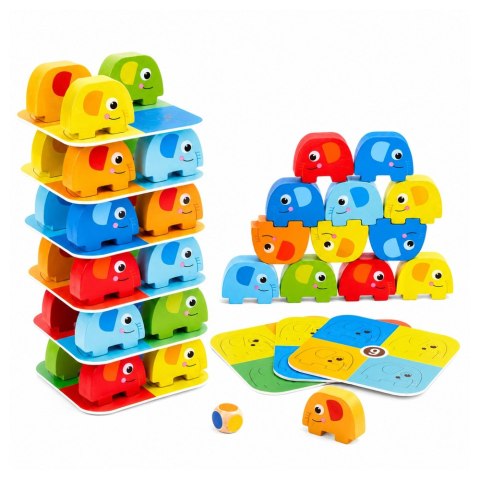 LEAN Toys Gra Zręcznościowa Wieża Ze Słoni Balansujące Słoniki Kolorowe Karty 46 el.