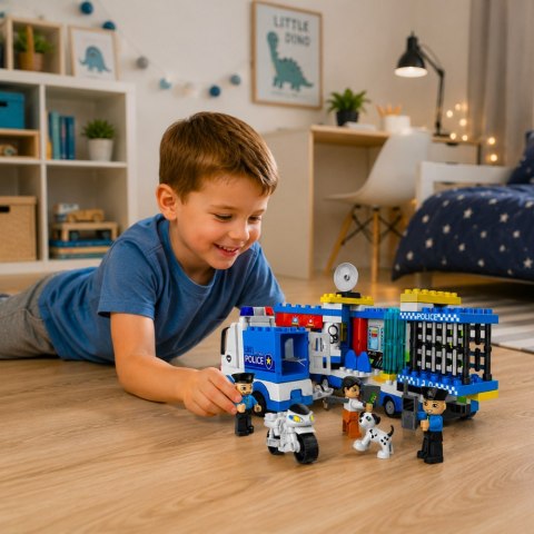 LEAN Toys Klocki Konstrukcyjne Policja Ciężarówka Motocykl Figurki Policjantów 91 el.