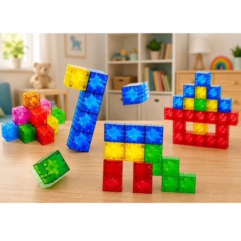 LEAN Toys Klocki Magnetyczne Konstrukcyjne Sześciany Kostki Kolorowe 3D 160 el.