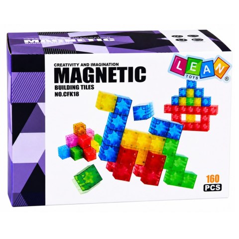 LEAN Toys Klocki Magnetyczne Konstrukcyjne Sześciany Kostki Kolorowe 3D 160 el.