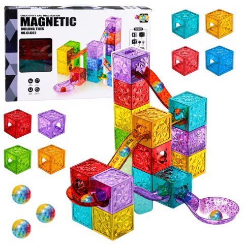 LEAN Toys Klocki Magnetyczne Konstrukcyjne Sześciany Tor Kulkowy Kolorowe 28 el.