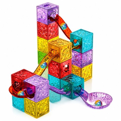 LEAN Toys Klocki Magnetyczne Konstrukcyjne Sześciany Tor Kulkowy Kolorowe 28 el.