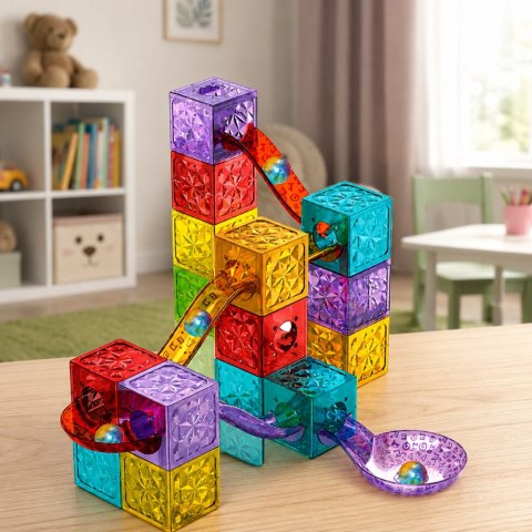 LEAN Toys Klocki Magnetyczne Konstrukcyjne Sześciany Tor Kulkowy Kolorowe 28 el.