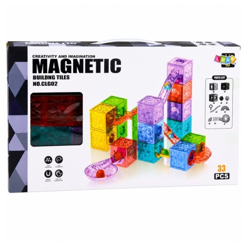 LEAN Toys Klocki Magnetyczne Konstrukcyjne Sześciany Tor Kulkowy Kolorowe 28 el.