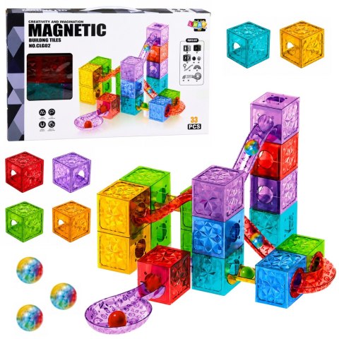 LEAN Toys Klocki Magnetyczne Konstrukcyjne Sześciany Tor Kulkowy Kolorowe 33 el.