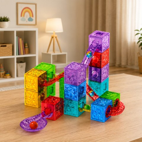 LEAN Toys Klocki Magnetyczne Konstrukcyjne Sześciany Tor Kulkowy Kolorowe 33 el.