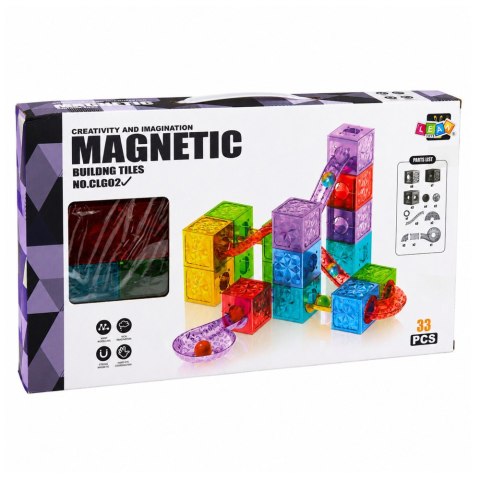 LEAN Toys Klocki Magnetyczne Konstrukcyjne Sześciany Tor Kulkowy Kolorowe 33 el.