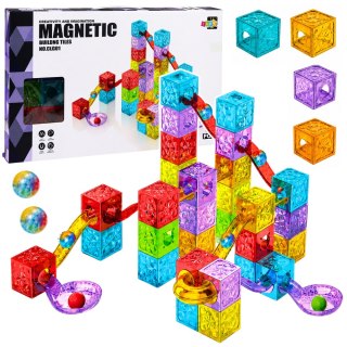 LEAN Toys Klocki Magnetyczne Konstrukcyjne Sześciany Tor Kulkowy Kolorowe 60 el.