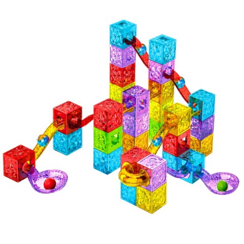 LEAN Toys Klocki Magnetyczne Konstrukcyjne Sześciany Tor Kulkowy Kolorowe 60 el.