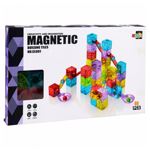 LEAN Toys Klocki Magnetyczne Konstrukcyjne Sześciany Tor Kulkowy Kolorowe 60 el.