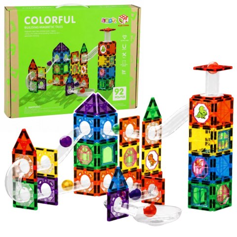 LEAN Toys Klocki Magnetyczne Konstrukcyjne Tor Dla Kulek STEM Dinozaury 92 el.