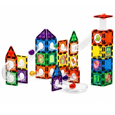 LEAN Toys Klocki Magnetyczne Konstrukcyjne Tor Dla Kulek STEM Dinozaury 92 el.