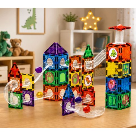 LEAN Toys Klocki Magnetyczne Konstrukcyjne Tor Dla Kulek STEM Dinozaury 92 el.