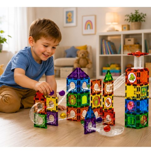 LEAN Toys Klocki Magnetyczne Konstrukcyjne Tor Dla Kulek STEM Dinozaury 92 el.
