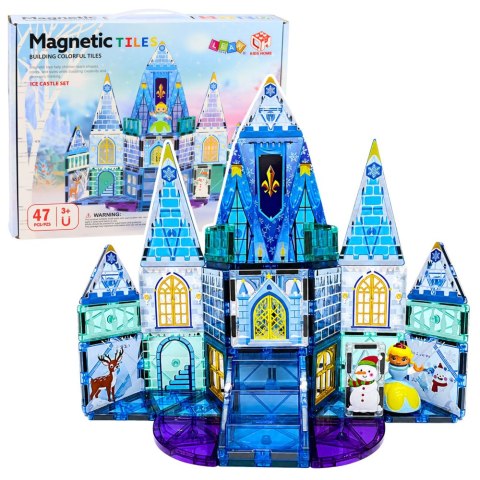 LEAN Toys Klocki Magnetyczne Konstrukcyjne Zamek Lodowej Księżniczki Niebieskie 47 el.