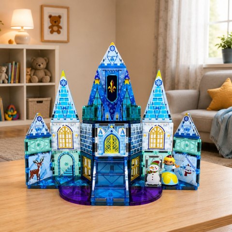LEAN Toys Klocki Magnetyczne Konstrukcyjne Zamek Lodowej Księżniczki Niebieskie 47 el.
