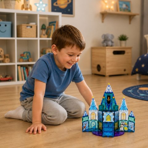 LEAN Toys Klocki Magnetyczne Konstrukcyjne Zamek Lodowej Księżniczki Niebieskie 47 el.