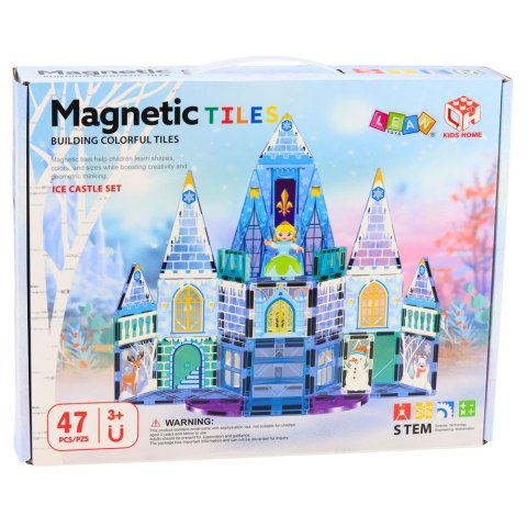 LEAN Toys Klocki Magnetyczne Konstrukcyjne Zamek Lodowej Księżniczki Niebieskie 47 el.