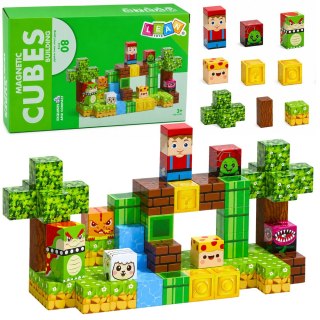 LEAN Toys Klocki Magnetyczne Sześciany Kostki Pikselowy Świat Zwierzęta 80 el.