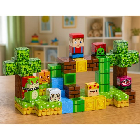 LEAN Toys Klocki Magnetyczne Sześciany Kostki Pikselowy Świat Zwierzęta 80 el.