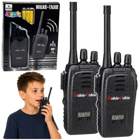 LEAN Toys Krótkofalówki Walkie Talkie USB Redukcja Szumów Czarne Zasięg 200M