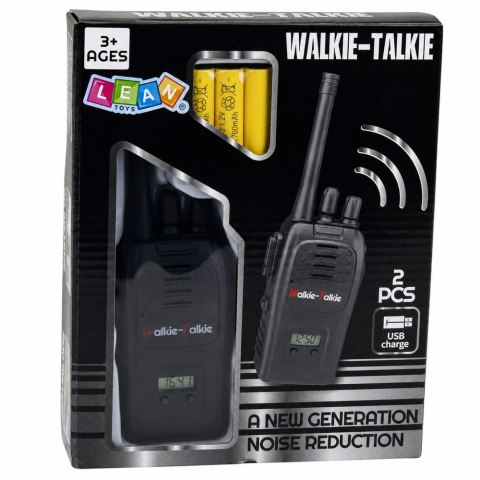 LEAN Toys Krótkofalówki Walkie Talkie USB Redukcja Szumów Czarne Zasięg 200M