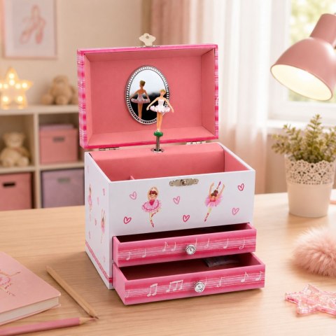 LEAN Toys Kuferek Szkatułka na Biżuterię z Pozytywką Baletnica Lusterko Szuflady