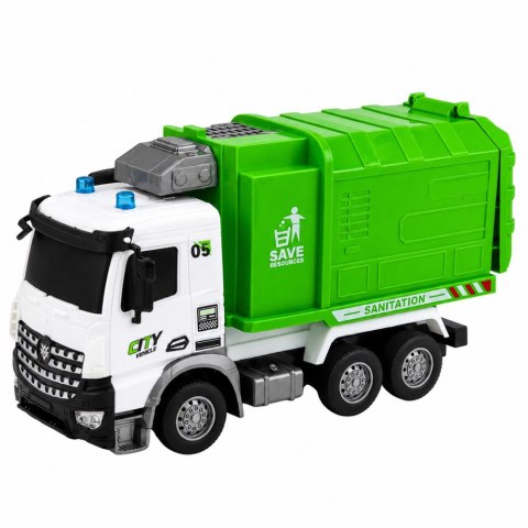 LEAN Toys Pojazd Komunalny Śmieciarka Zdalnie Sterowana RC Kontener Kosz Światła 1:14