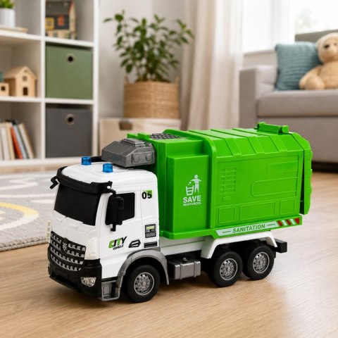 LEAN Toys Pojazd Komunalny Śmieciarka Zdalnie Sterowana RC Kontener Kosz Światła 1:14