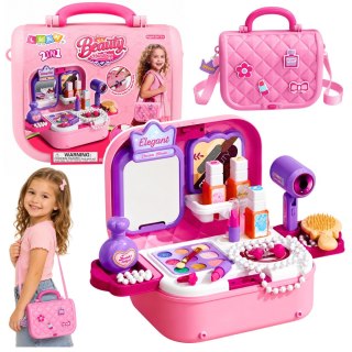 LEAN Toys Przenośny Zestaw Piękności 2w1 Walizka Lusterko Kosmetyki Akcesoria Różowy