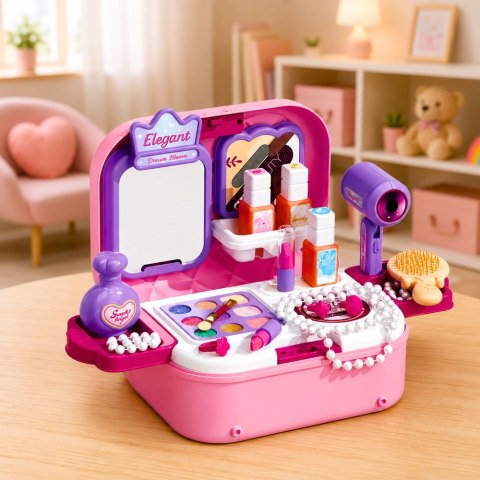 LEAN Toys Przenośny Zestaw Piękności 2w1 Walizka Lusterko Kosmetyki Akcesoria Różowy